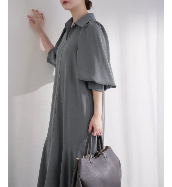 IENA「《予約》&NAVY メランジツイルギャザーワンピース」|ワンピース|