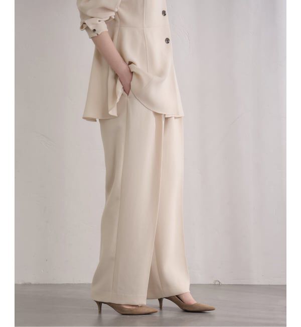 IENA「《予約》&NAVY 撥水ジョーゼットサイドゴムタックパンツ」|スラックス|