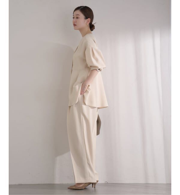 IENA「《予約》&NAVY 撥水ジョーゼットサイドゴムタックパンツ」|スラックス|