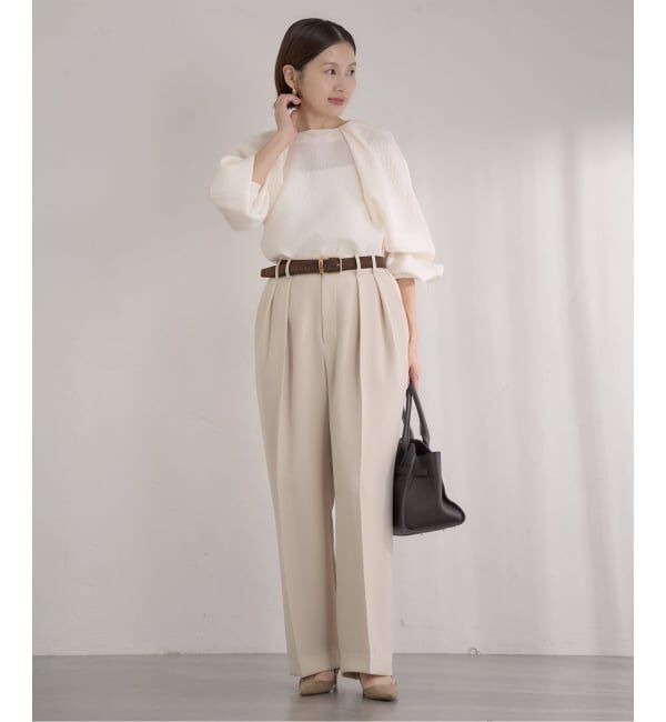 IENA「《予約》&NAVY 撥水ジョーゼットサイドゴムタックパンツ」|スラックス|