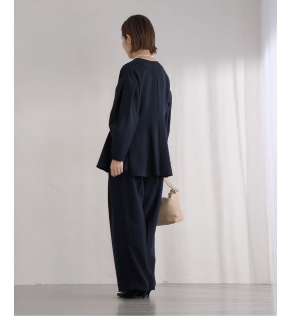 IENA「《予約》&NAVY 撥水ジョーゼットサイドゴムタックパンツ」|スラックス|