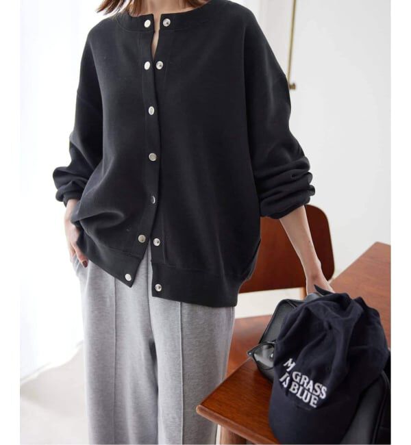 SLOBE IENA「《追加予約》ダブルフェイスジャージースナップカーディガン」|カーディガン|ブラック