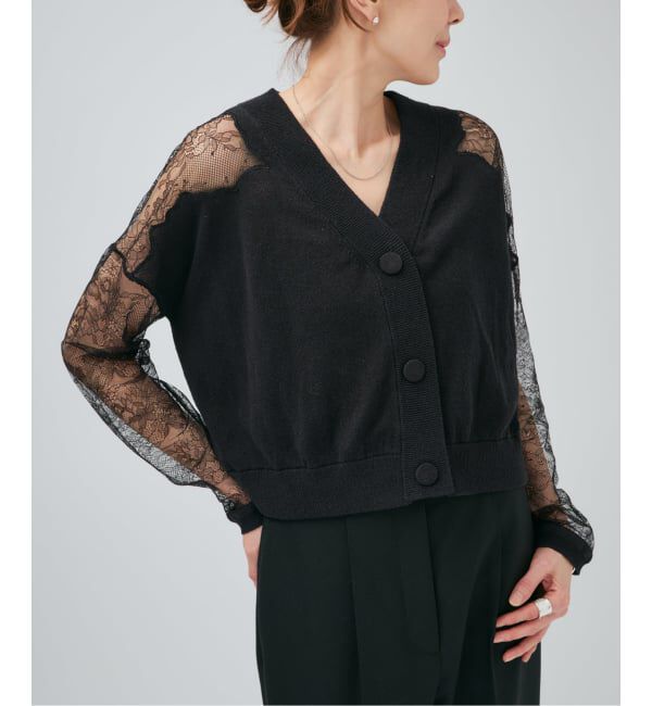 VERMEIL par iena「《予約》Cotton Boucle レースカーディガン」|カーディガン|ブラック