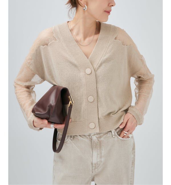 VERMEIL par iena「《予約》Cotton Boucle レースカーディガン」|カーディガン|ベージュ