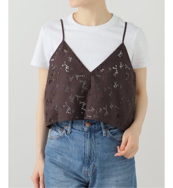  「【洗える】TICCA/ティッカ フラワーレース2WAYキャミソール」|シャツ・ブラウス|ブラウン