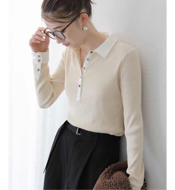  「【洗える】襟カフスドッキングニット」|ニット・セーター|ナチュラル