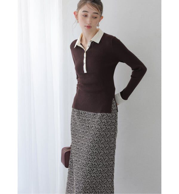  「【洗える】襟カフスドッキングニット」|ニット・セーター|