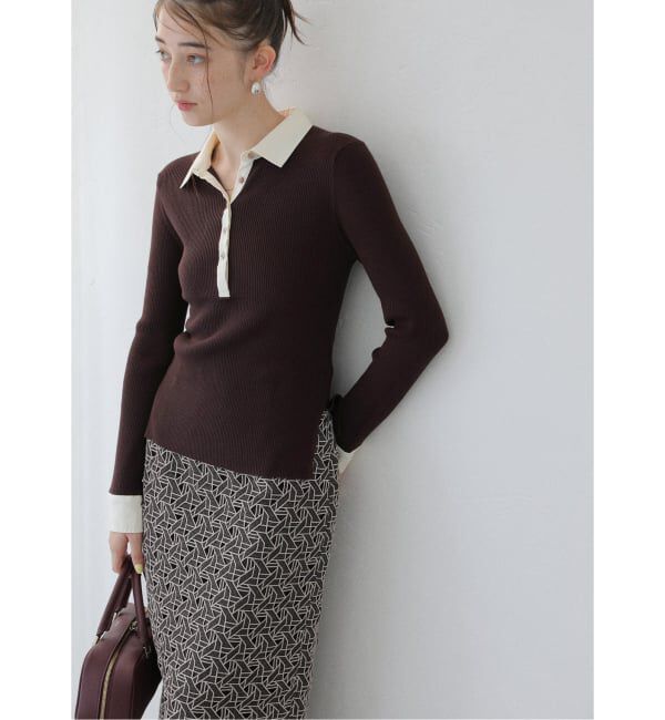  「【洗える】襟カフスドッキングニット」|ニット・セーター|