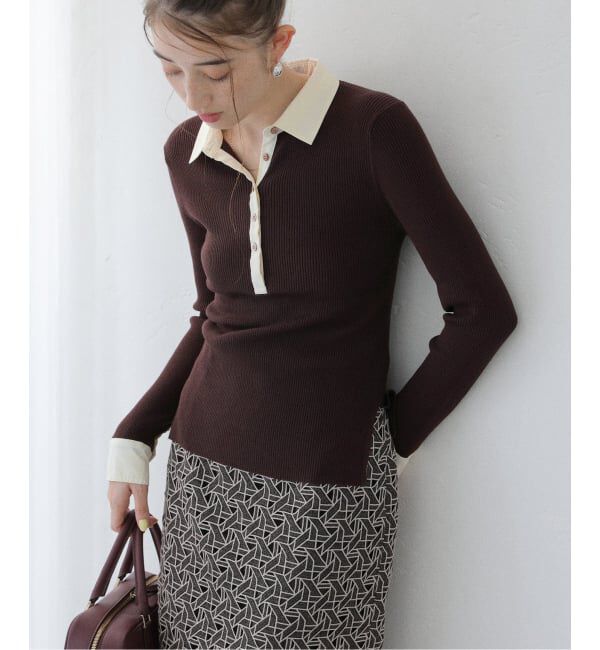  「【洗える】襟カフスドッキングニット」|ニット・セーター|