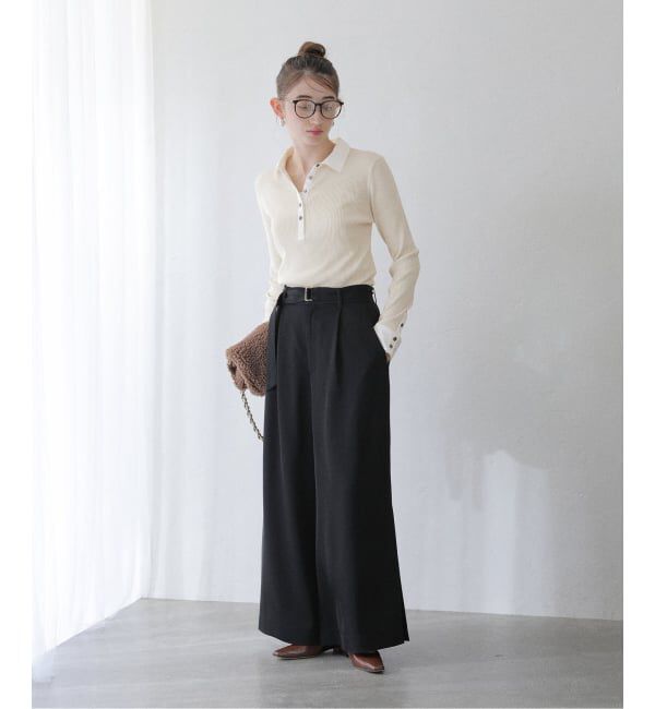  「【洗える】襟カフスドッキングニット」|ニット・セーター|