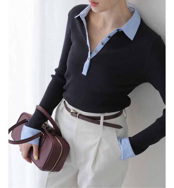  「【洗える】襟カフスドッキングニット」|ニット・セーター|