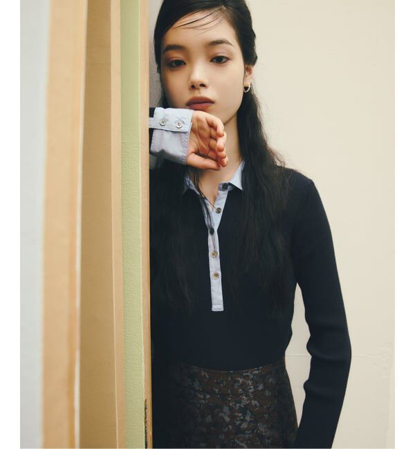  「【洗える】襟カフスドッキングニット」|ニット・セーター|