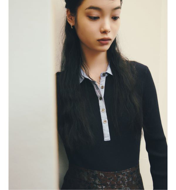  「【洗える】襟カフスドッキングニット」|ニット・セーター|