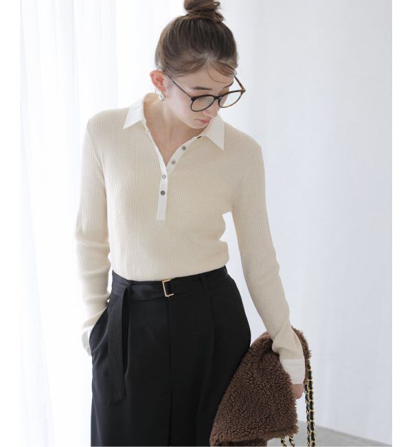  「【洗える】襟カフスドッキングニット」|ニット・セーター|