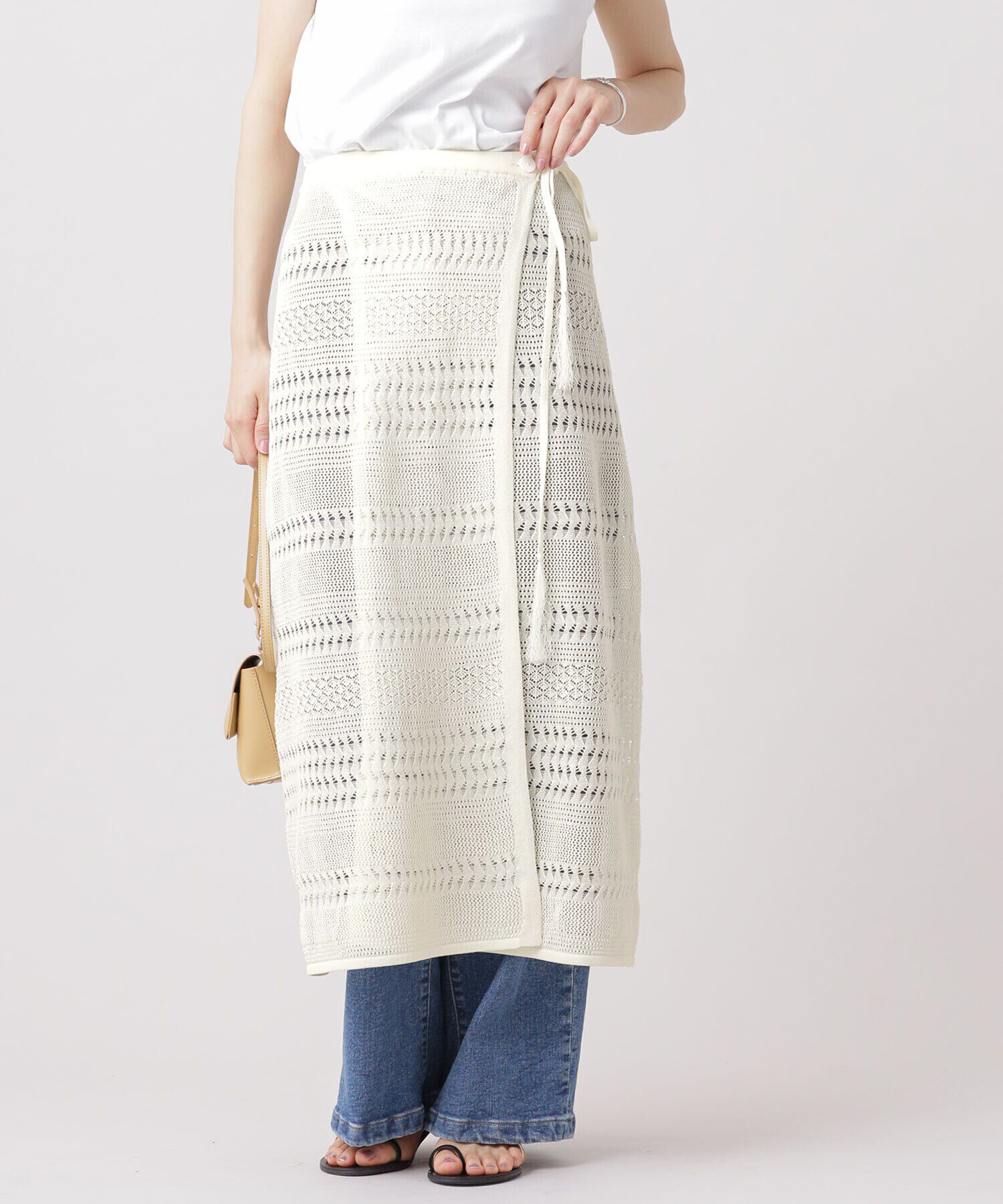 nano･universe「クロシェ風メッシュラップスカート (セットアップ可)」|スカート|オフホワイト1