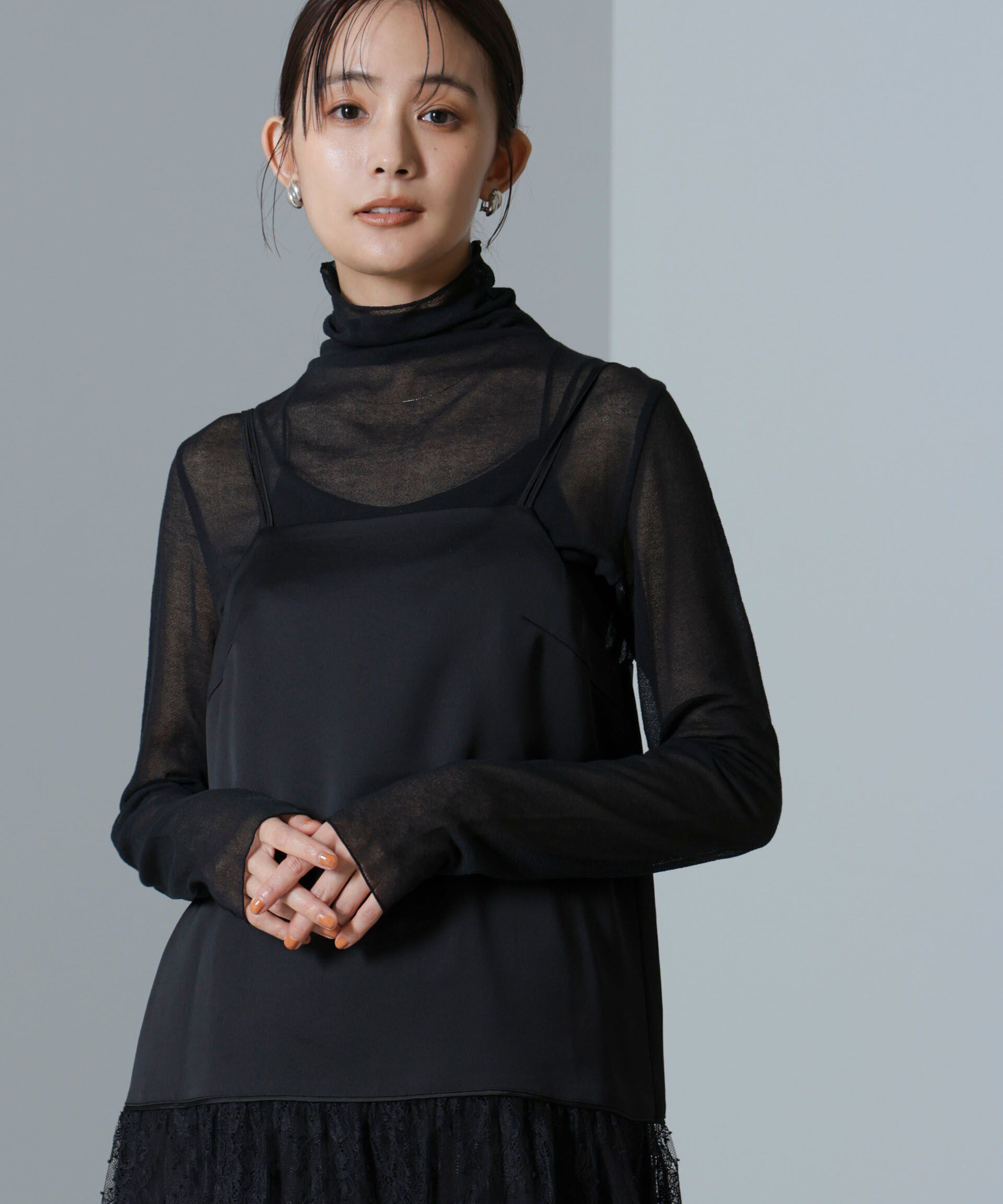 nano･universe「梨地シアータートルカットトップス」|Tシャツ・カットソー|ブラック