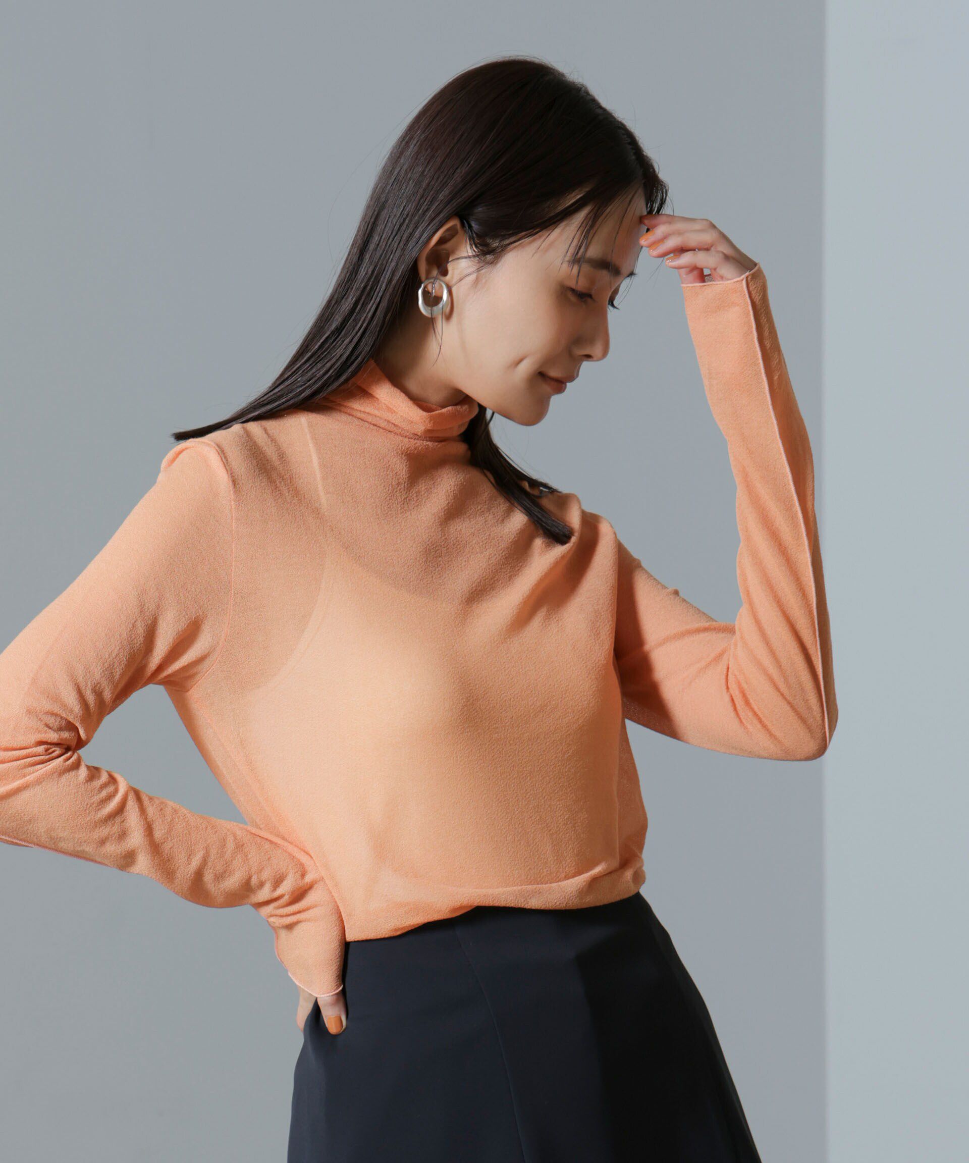 nano･universe「梨地シアータートルカットトップス」|Tシャツ・カットソー|オレンジ