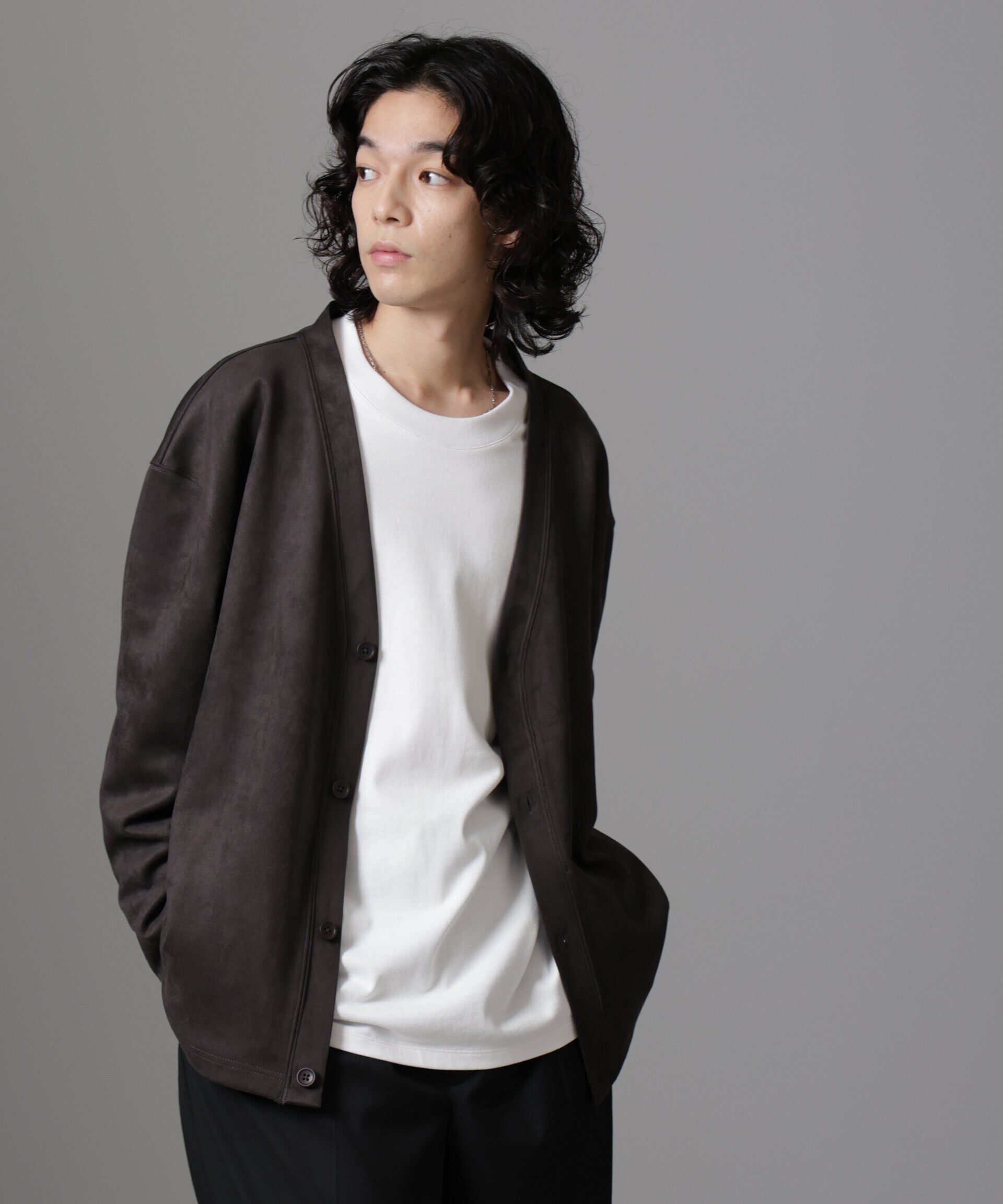 nano･universe「WEB限定/フェイクスエードBIGカーディガン」|Tシャツ・カットソー|チャコール3