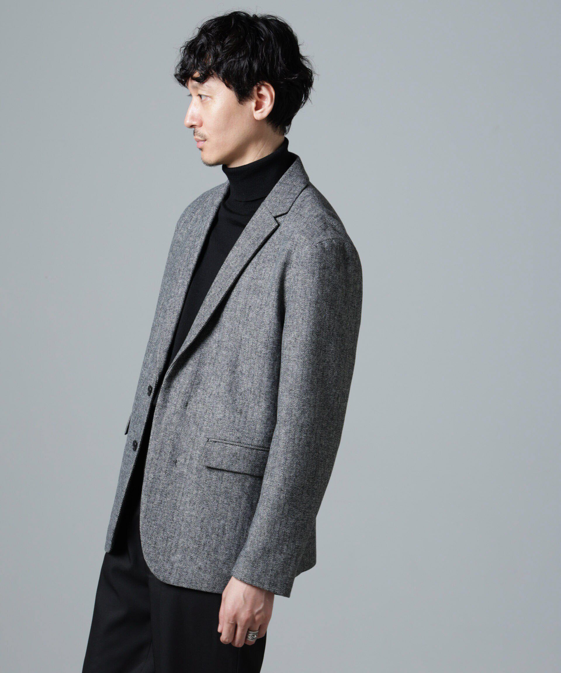 nano･universe「ヘリンボーンセミワイドジャケット(セットアップ可)」|テーラードジャケット|L.グレー1