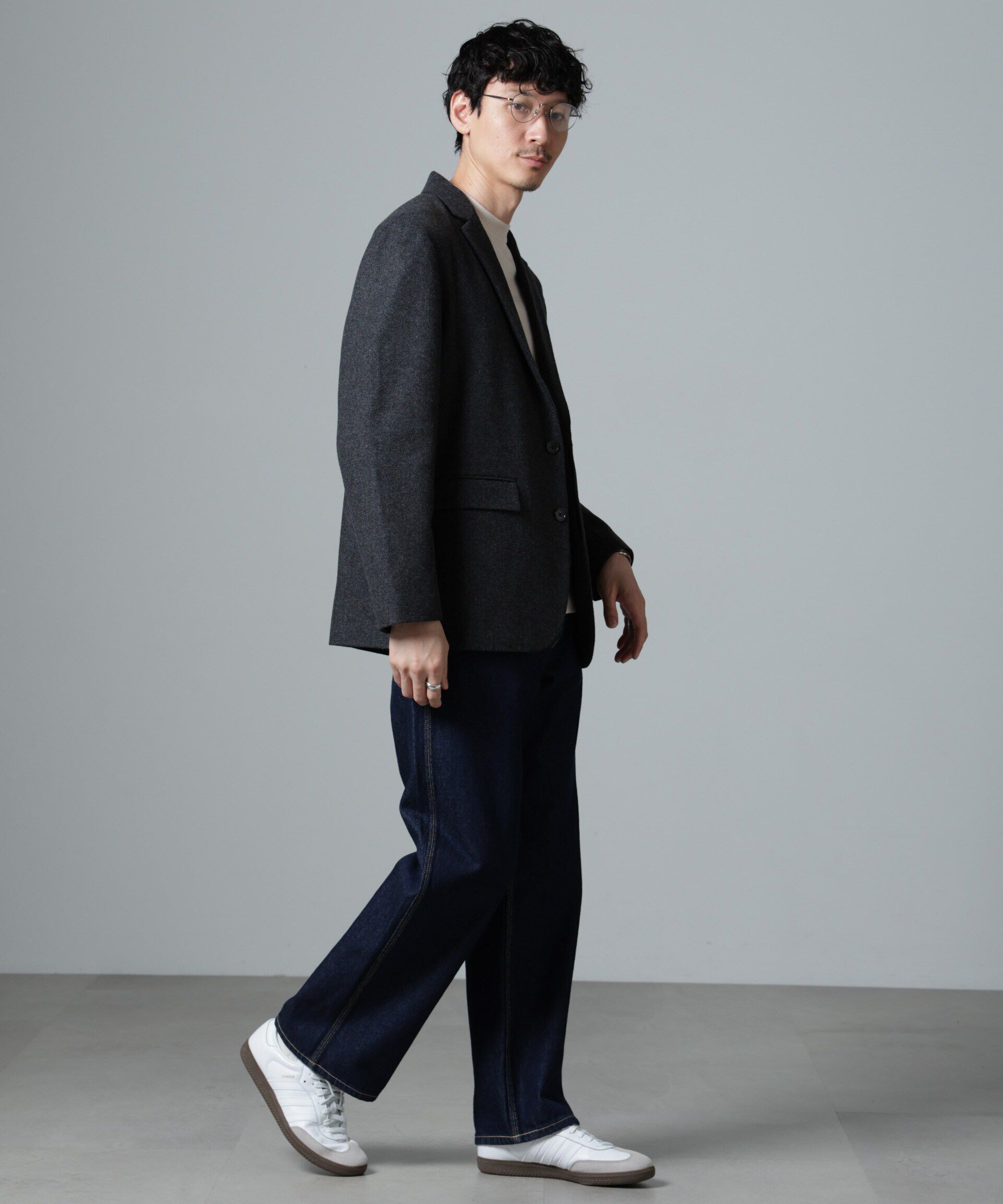 nano･universe「ヘリンボーンセミワイドジャケット(セットアップ可)」|テーラードジャケット|