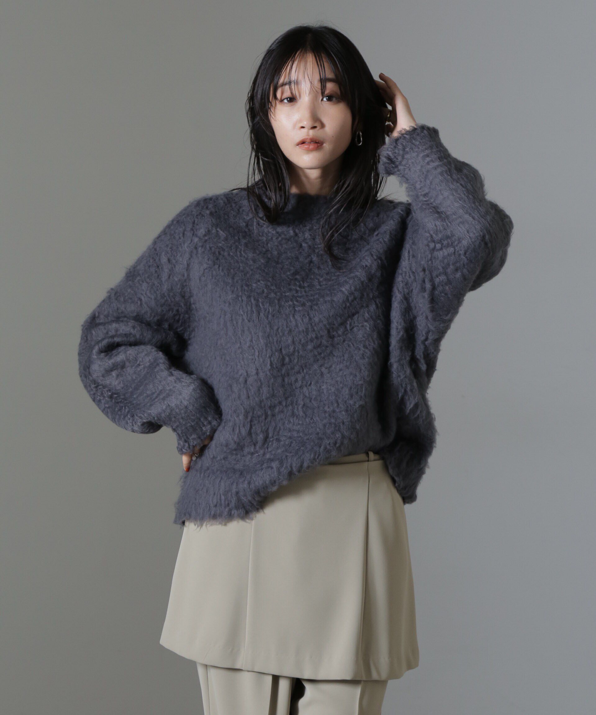 nano･universe「カール起毛クルーネックニット」|ニット・セーター|