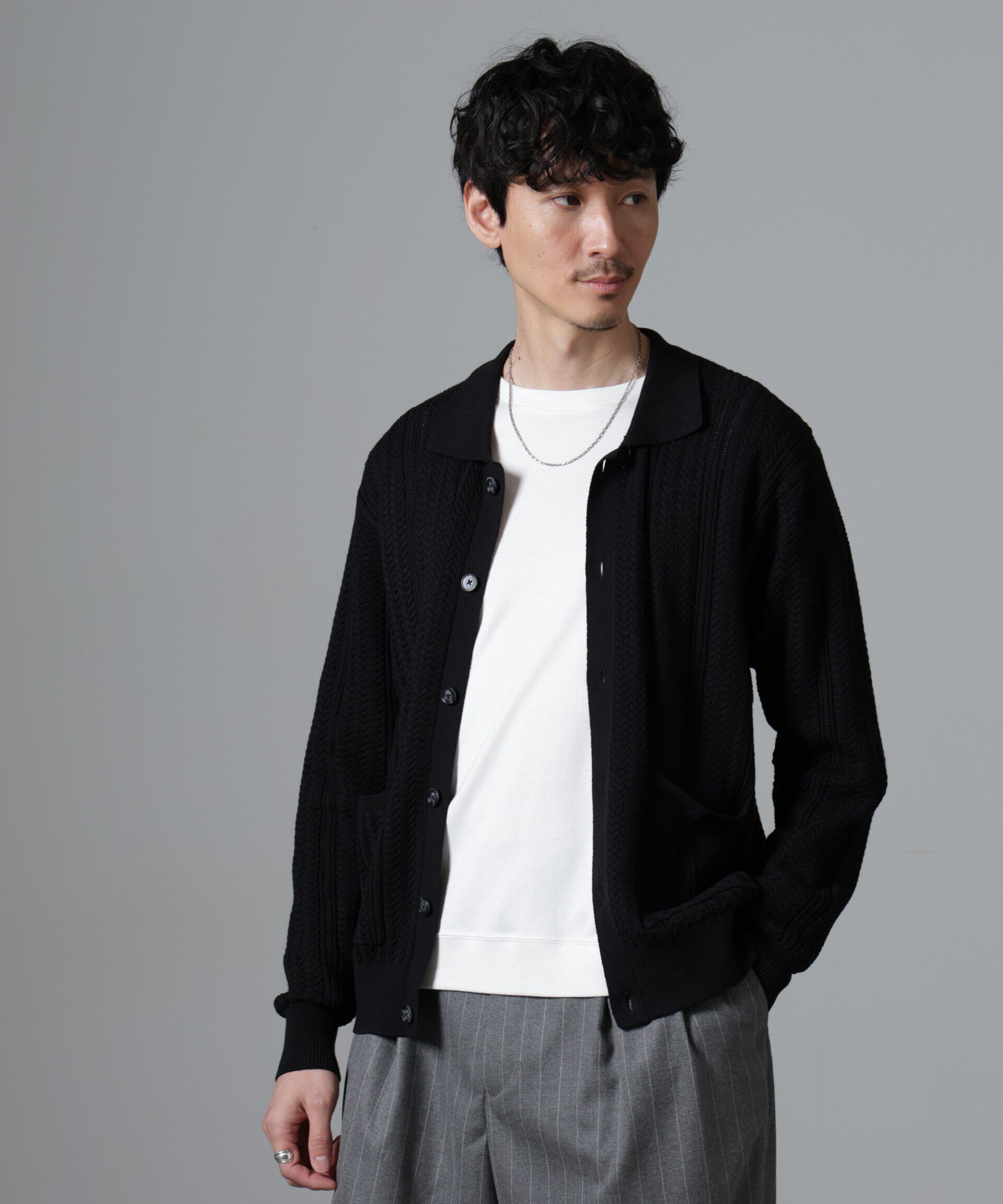 nano･universe「ケーブルニットカーディガン」|ニット・セーター|ブラック