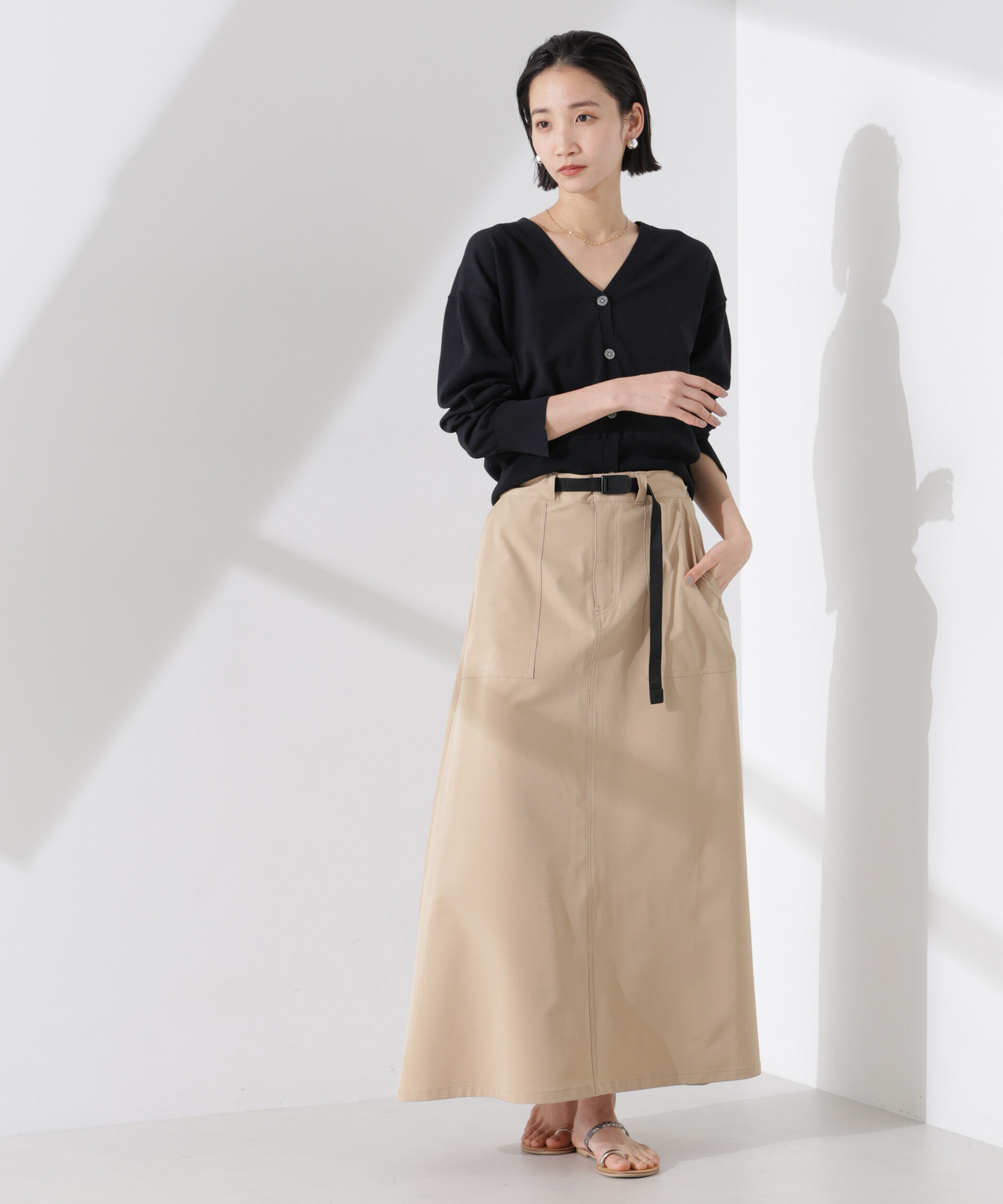 nano･universe「洗濯機洗い可UVカット接触冷感justVネックカーディガン」|ニット・セーター|