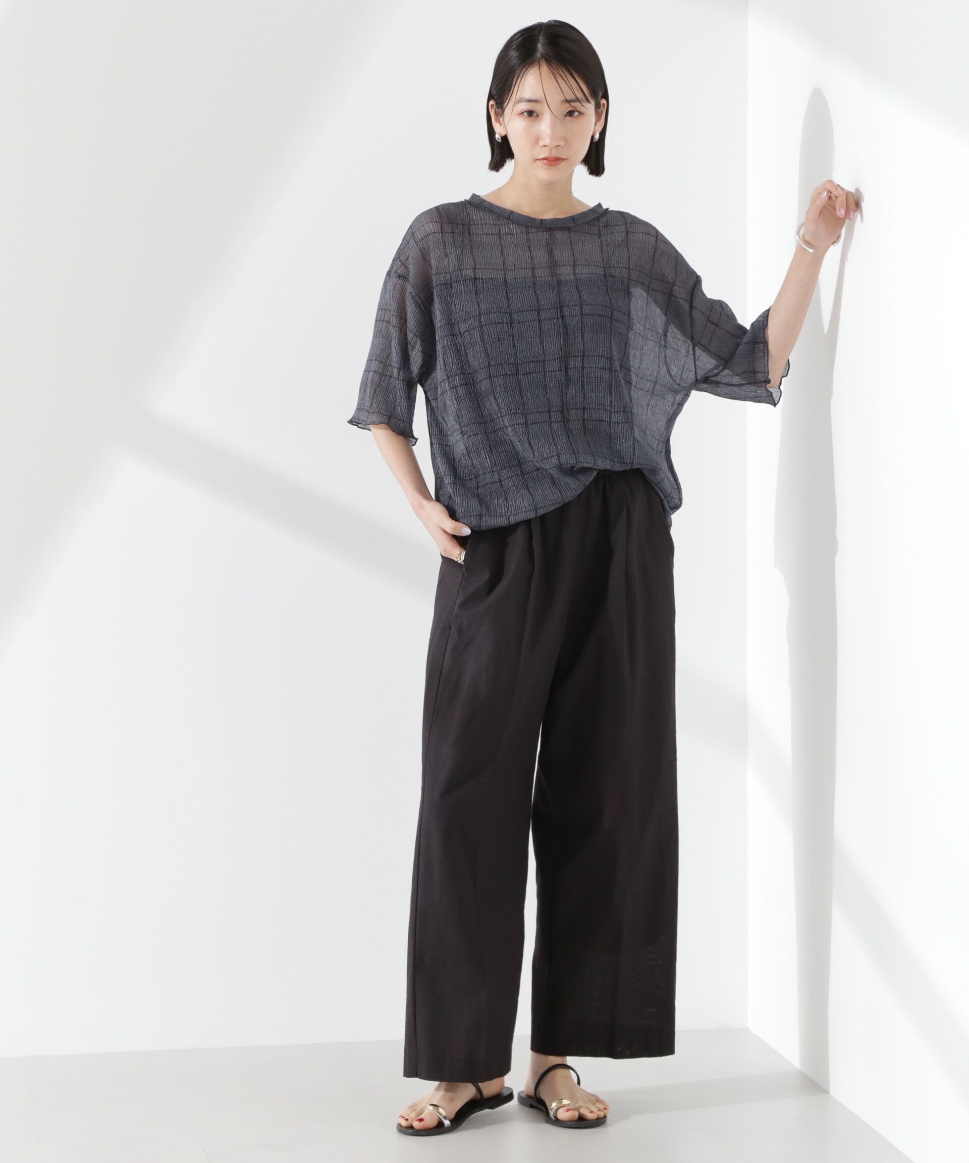 nano･universe「楊柳チェックシアーカットTシャツ」|Tシャツ・カットソー|