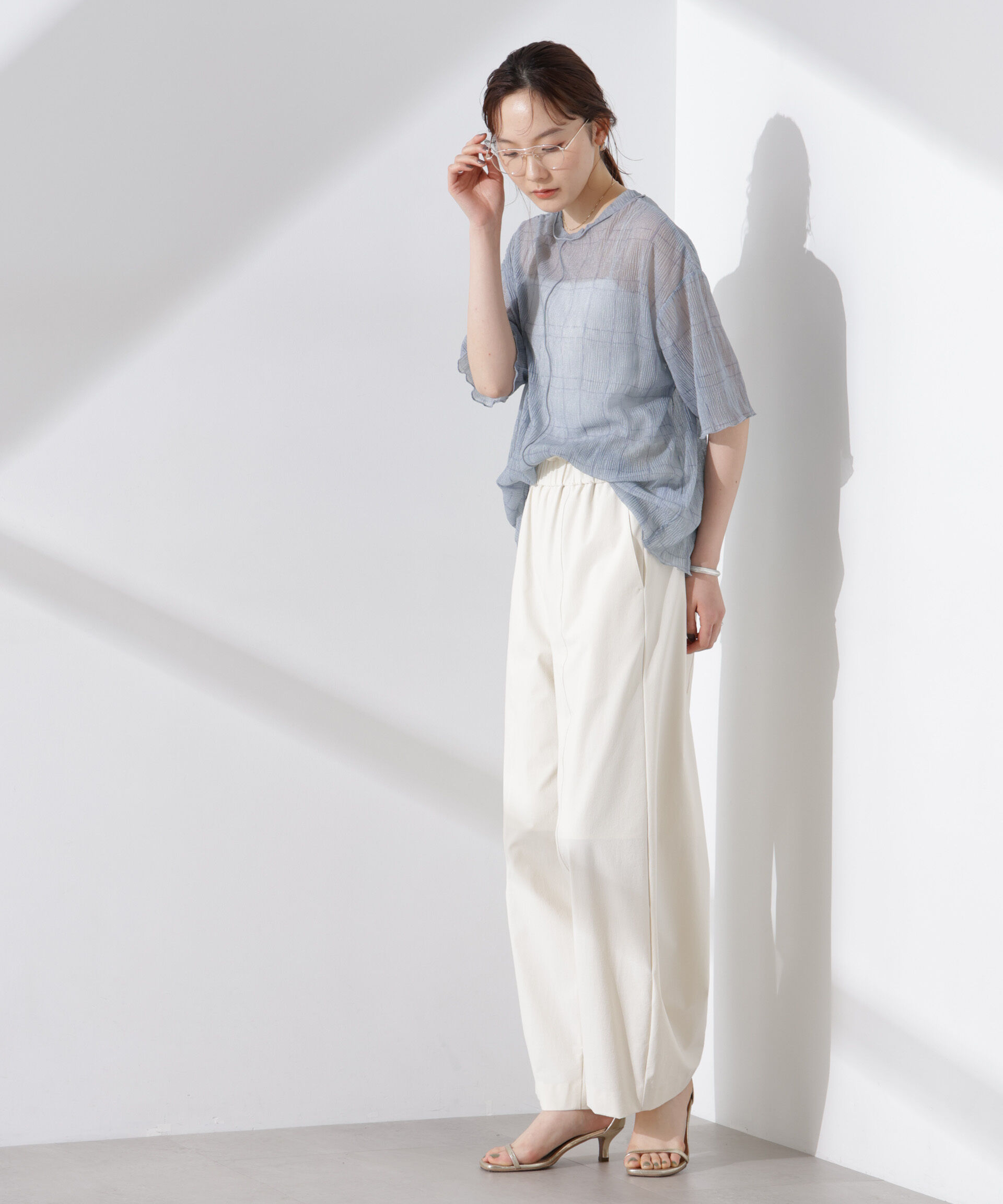 nano･universe「楊柳チェックシアーカットTシャツ」|Tシャツ・カットソー|