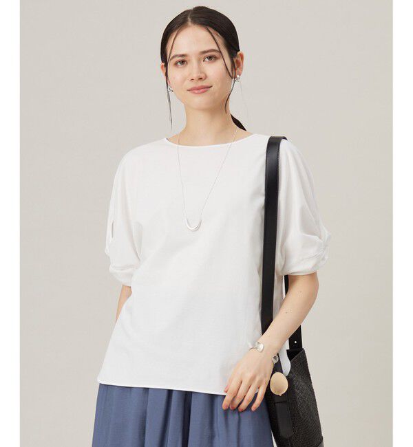 自由区「【接触冷感・UVカット・吸水速乾・抗菌防臭・洗える】ハイツイストポンチスリーブディティール カットソー」|Tシャツ・カットソー|オフ