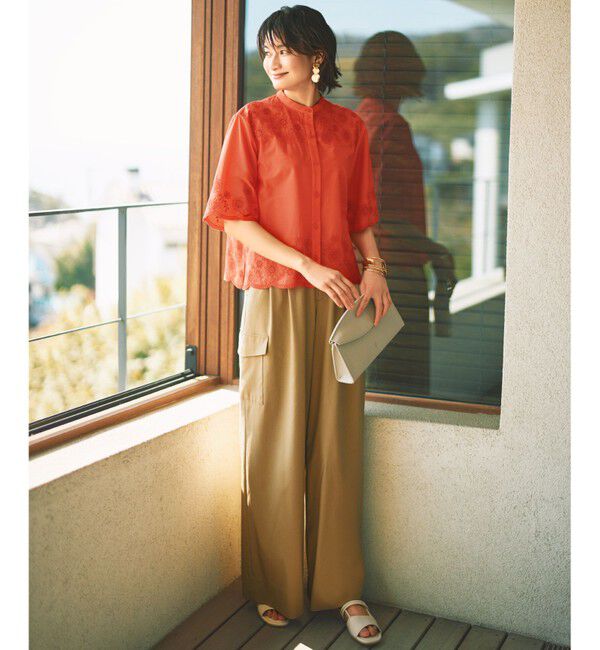 自由区「【カタログ掲載・接触冷感・UVカット・洗える】デニムライクボトムフレアワイド パンツ」|その他|