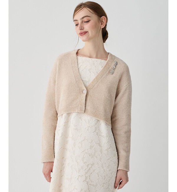 23区「【APPLAUDIR】ファンシーボレロ ビジューボタン Vネックカーディガン」|カーディガン|ベージュ系