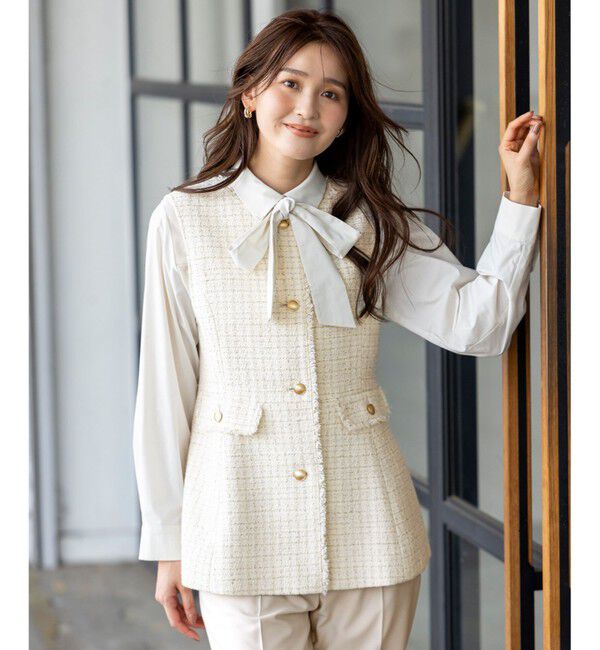 ANY SIS「ファンシーツイードペプラム ジレ」|その他|アイボリー