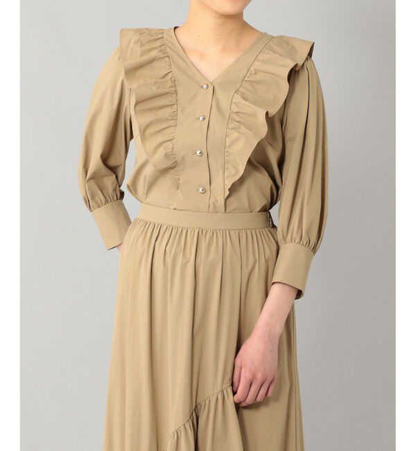  「フレア切替Vネックブラウス」|シャツ・ブラウス|ベージュ