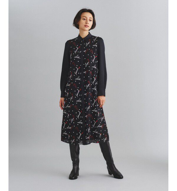  「モチーフ刺繍シャツワンピース」|ワンピース|ブラック
