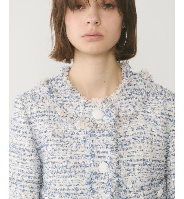 GRACE CONTINENTAL「フリンジツイードジャケット」|ノーカラージャケット|