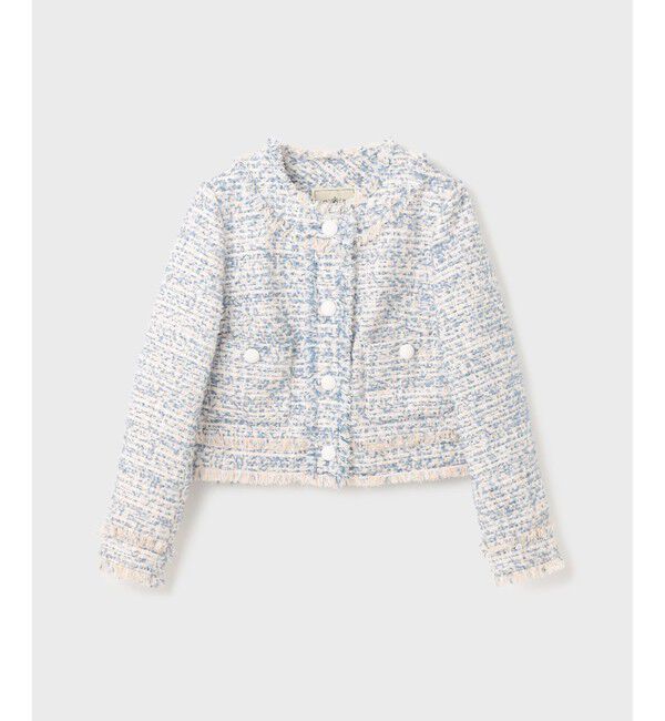 GRACE CONTINENTAL「フリンジツイードジャケット」|ノーカラージャケット|