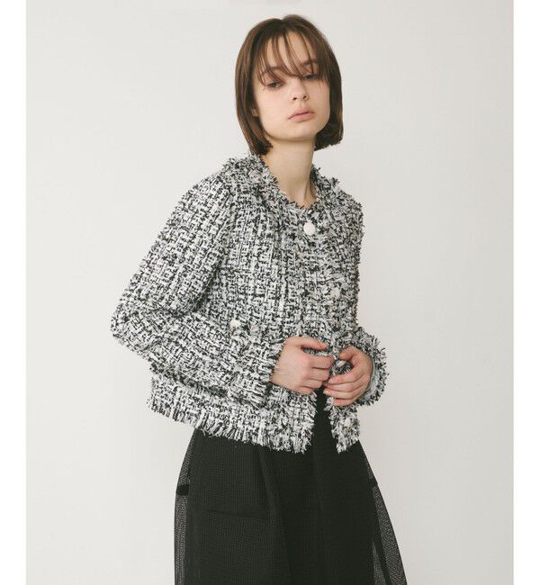 GRACE CONTINENTAL「フリンジツイードジャケット」|ノーカラージャケット|