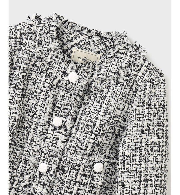 GRACE CONTINENTAL「フリンジツイードジャケット」|ノーカラージャケット|