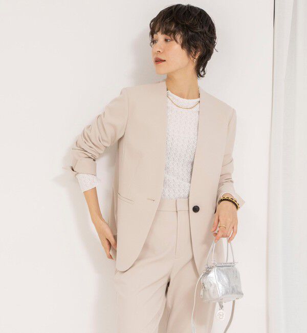 NOLLEY'S「《セットアップ対応》ウォッシャブルダブルクロスVネックジャケット」|ノーカラージャケット|