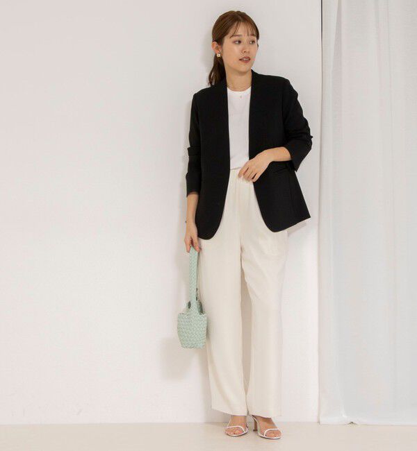 NOLLEY'S「《セットアップ対応》ウォッシャブルダブルクロスVネックジャケット」|ノーカラージャケット|