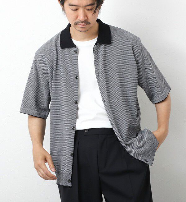 NOLLEY'S goodman「【SIX FUNCTIONS】ウォッシャブル コースボーダーニットシャツ 25SS」|ニット・セーター|ブラック系その他