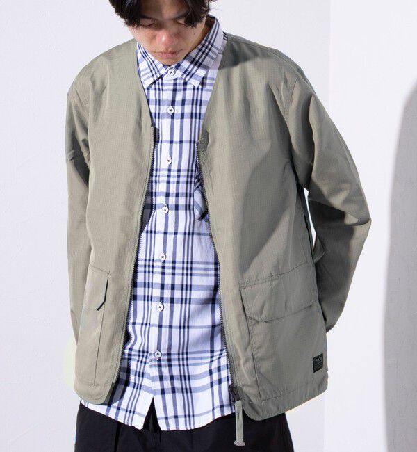 GLOSTER「【TAION/タイオン】ミリタリー Ripstop  リバーシブル Vネック Zip カーディガン」|ブルゾン・スタジャン|オリーブ