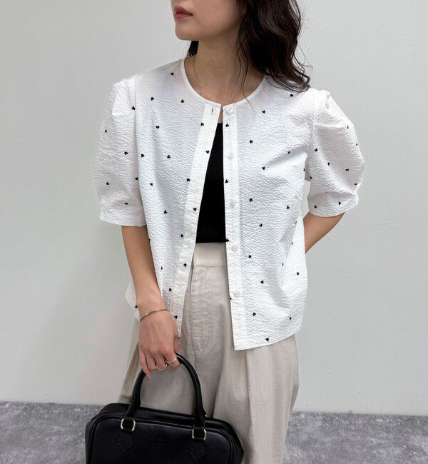 fredy emue「【WEB限定カラーあり】コットンリップルハート刺繍ブラウス」|シャツ・ブラウス|