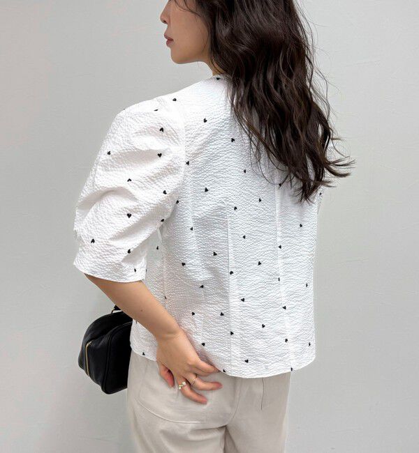 fredy emue「【WEB限定カラーあり】コットンリップルハート刺繍ブラウス」|シャツ・ブラウス|