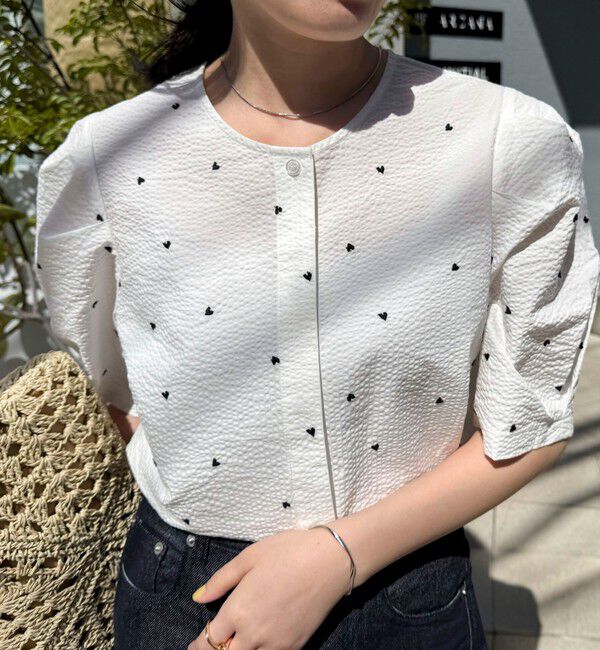 fredy emue「【WEB限定カラーあり】コットンリップルハート刺繍ブラウス」|シャツ・ブラウス|