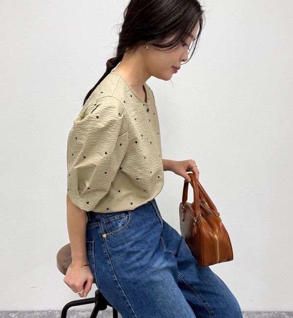 fredy emue「【WEB限定カラーあり】コットンリップルハート刺繍ブラウス」|シャツ・ブラウス|