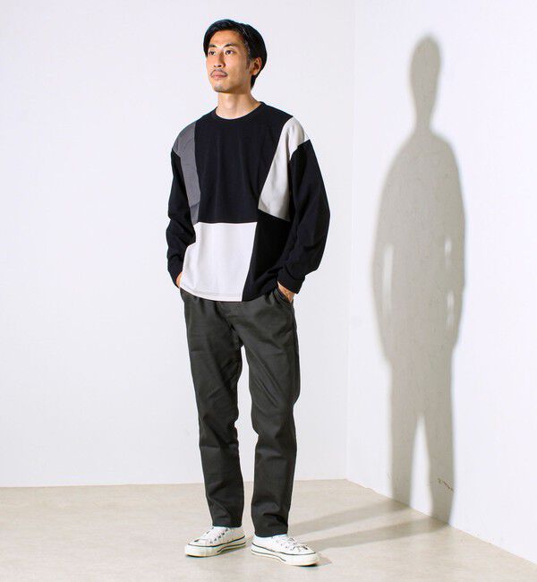 GLOSTER「【異素材MIXで着映え】カットジョーゼット パネル切替ロンT」|Tシャツ・カットソー|