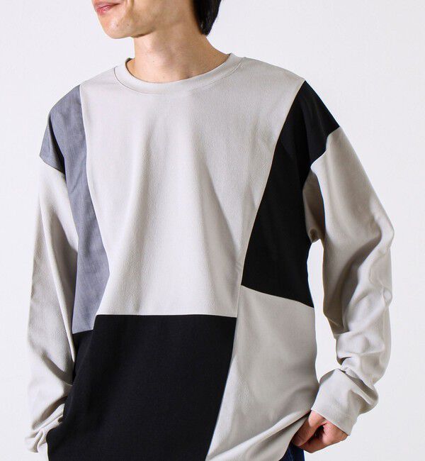 GLOSTER「【異素材MIXで着映え】カットジョーゼット パネル切替ロンT」|Tシャツ・カットソー|