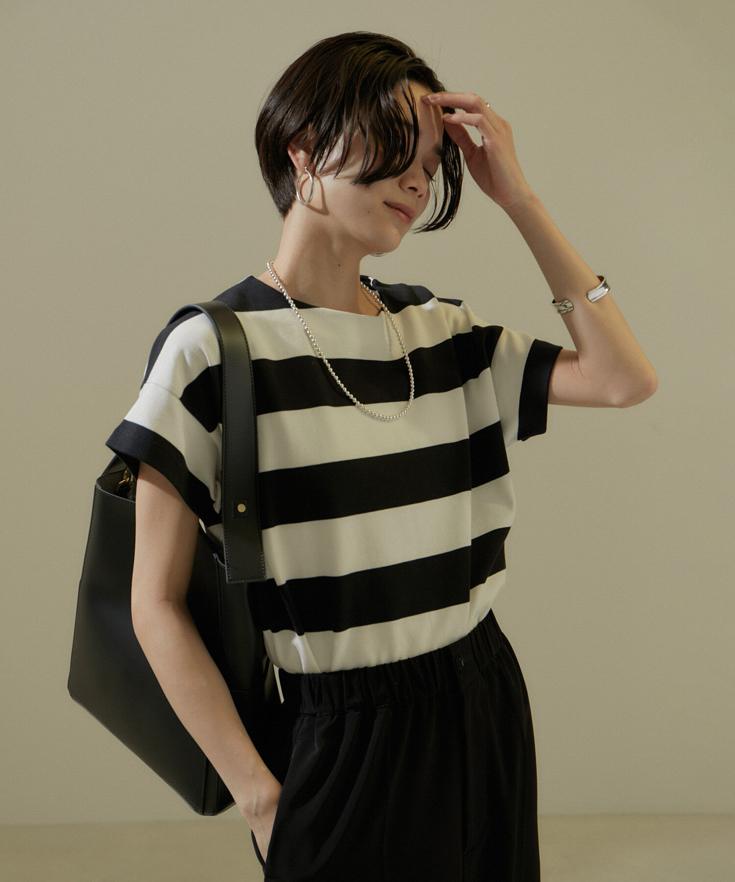 SALON adam et rope'「【WEB限定】ポンチワイドボーダーTシャツ」|Tシャツ・カットソー|ブラック(01)